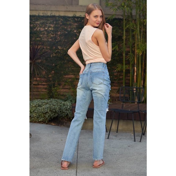 Top Tier Medium blue Distressed Straight Leg Jeans - Picture 4 of 4